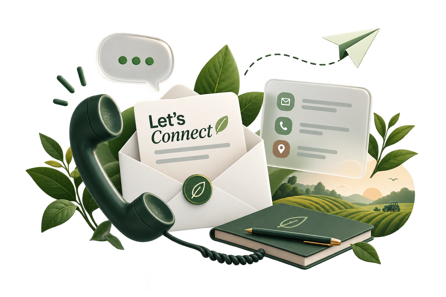 Envelope, handset and contact card illustration